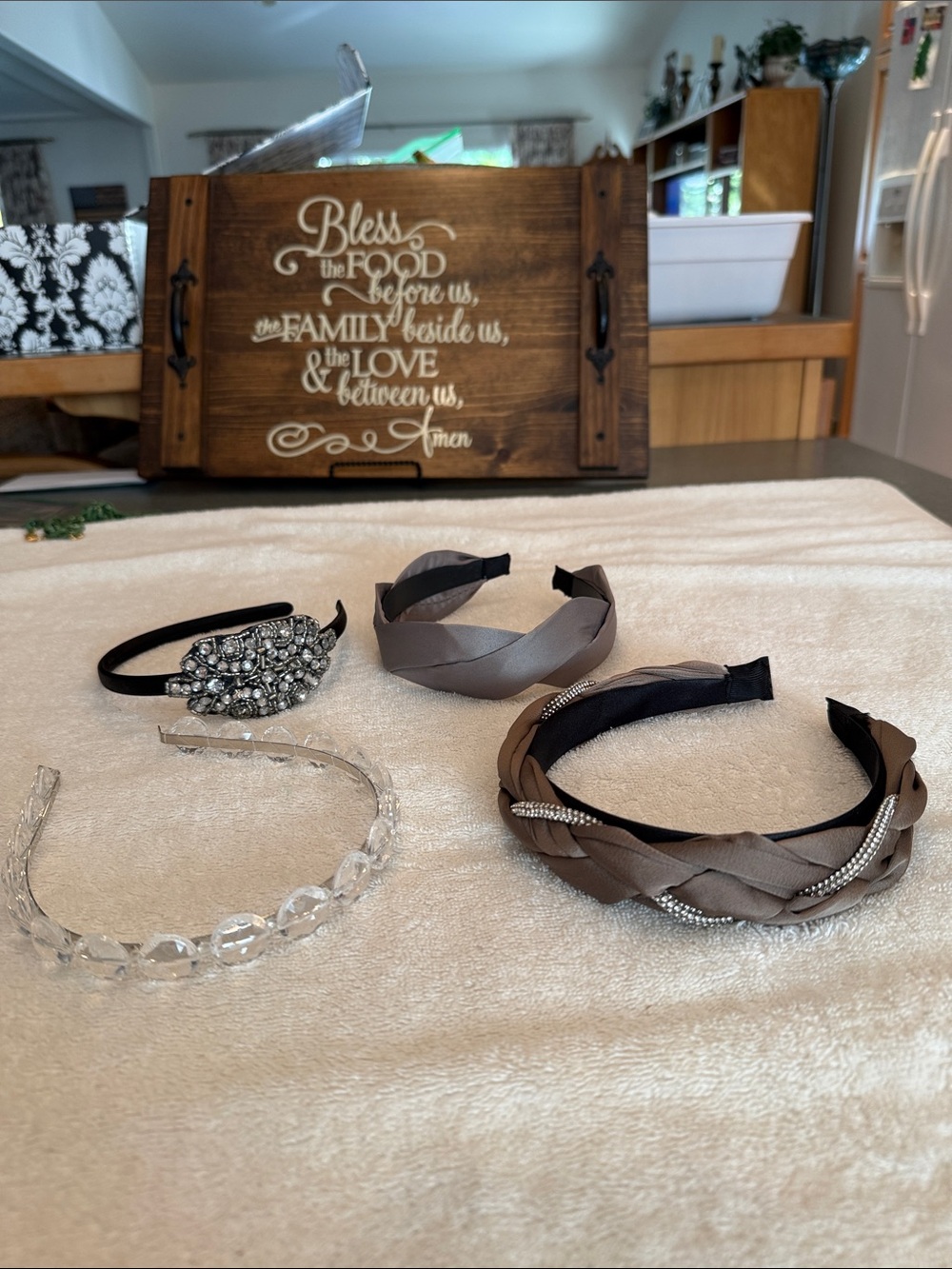 FOUR Braided Taupe, Black, Clear & Brown Headbands